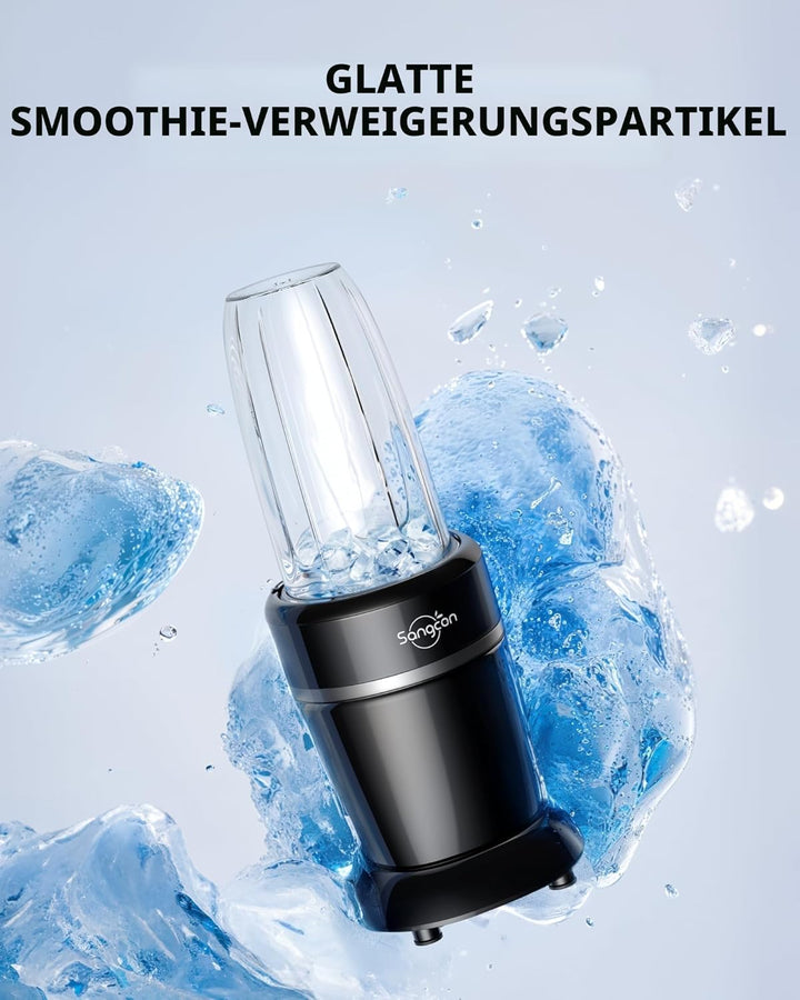 Sangcon 1000 W Mixer für Smoothies, Mixer für die Küche mit 3 Tassen + 2 Auslaufabdeckungen + 1 Aufb