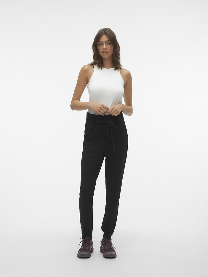 VERO MODA Damen Vmeva Hr Loose Paperbag PNT Ga Tall Noos Hose XS / 36L Schwarz, XS / 36L Schwarz