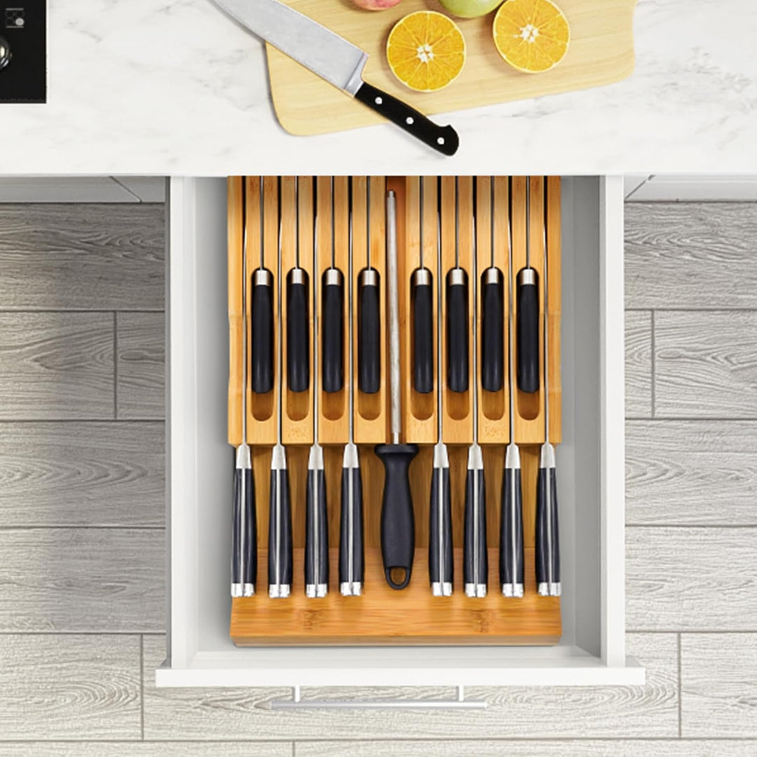VaeFae In-Drawer Knife Block,Bambus Messer Schublade Organizer Insert, Küchenmesser-Schublade zur Au