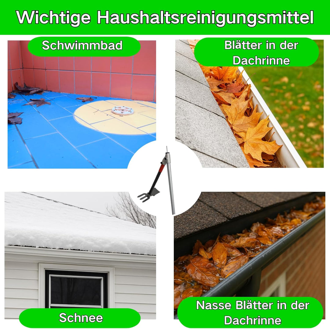 BeGrit Dachrinnenreiniger Dachrinnen Reiniger 3m Ausziehbar Teleskopstiel mit Dachrinnenschaufel ent