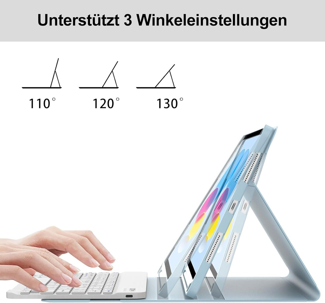 Hülle Tastatur für iPad A16 11/10 Generation (2025/2022) 11/10.9 Zoll mit QWERTZ Deutsche Bluetooth