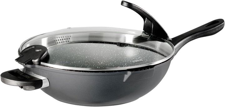 Stoneline Future Wok 32 cm, mit Sieb-Glasdeckel, mit austauschbaren Griffen, induktionsgeeignet, Alu