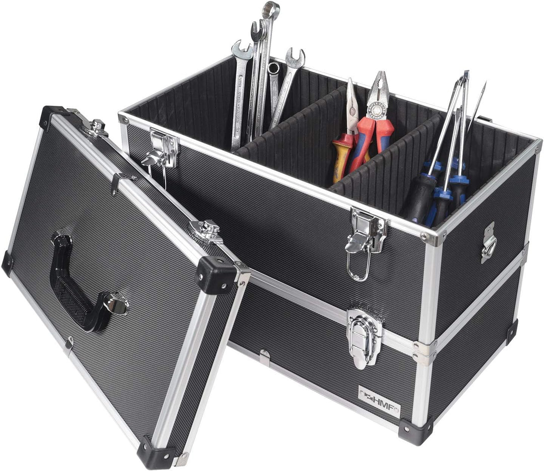 HMF 14660-02 Alu Werkzeugkoffer leer, 2 Etagen, 44 x 32,5 x 24 cm, schwarz, 2 Etagen