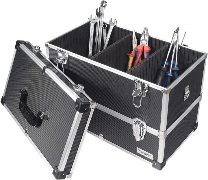 HMF 14660-02 Alu Werkzeugkoffer leer, 2 Etagen, 44 x 32,5 x 24 cm, schwarz, 2 Etagen