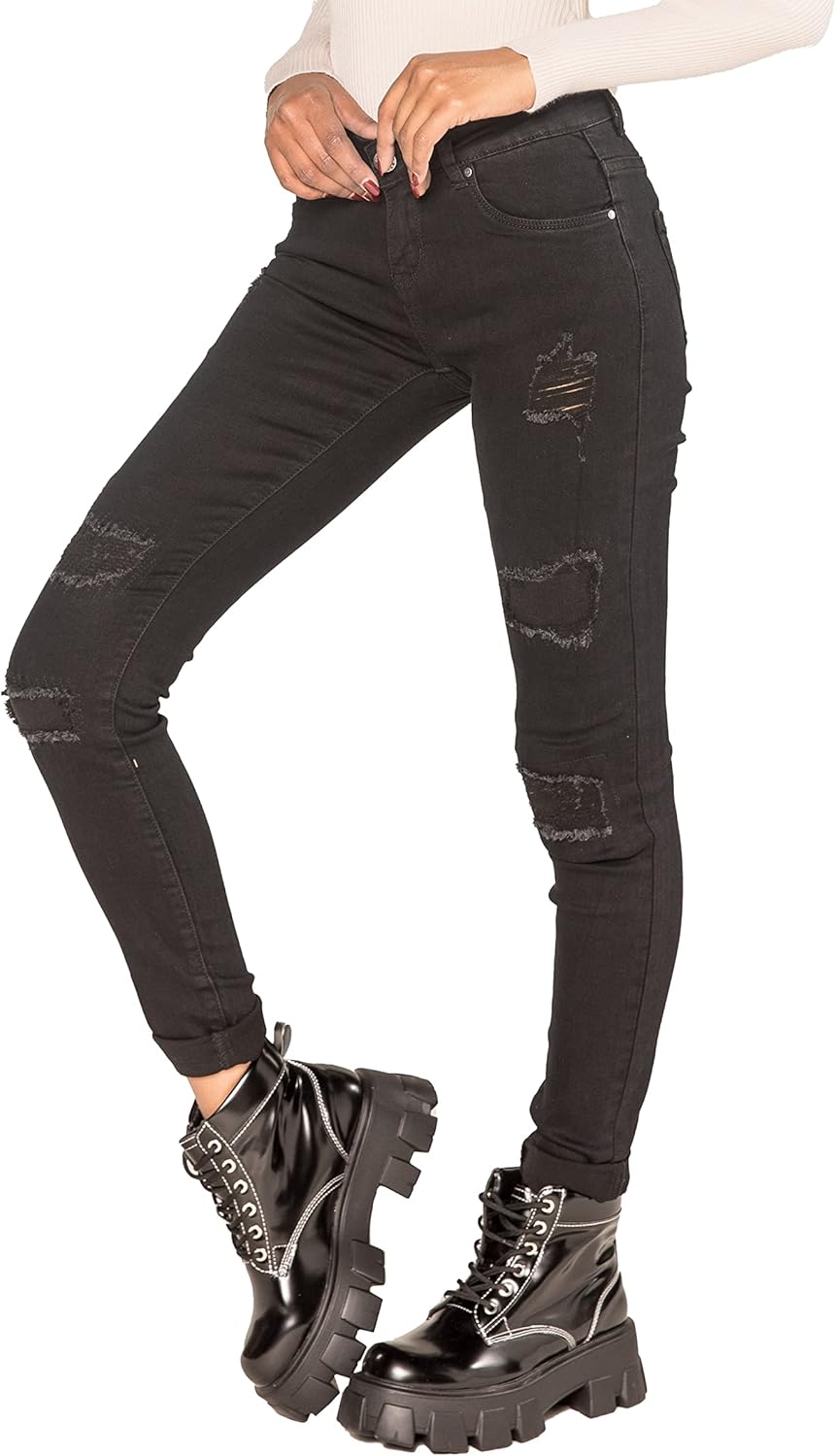 Nina Carter P100 Damen Skinny Fit Low Waist Jeanshosen mit Destroyed-Effekten Used-Look Jeans Waschu