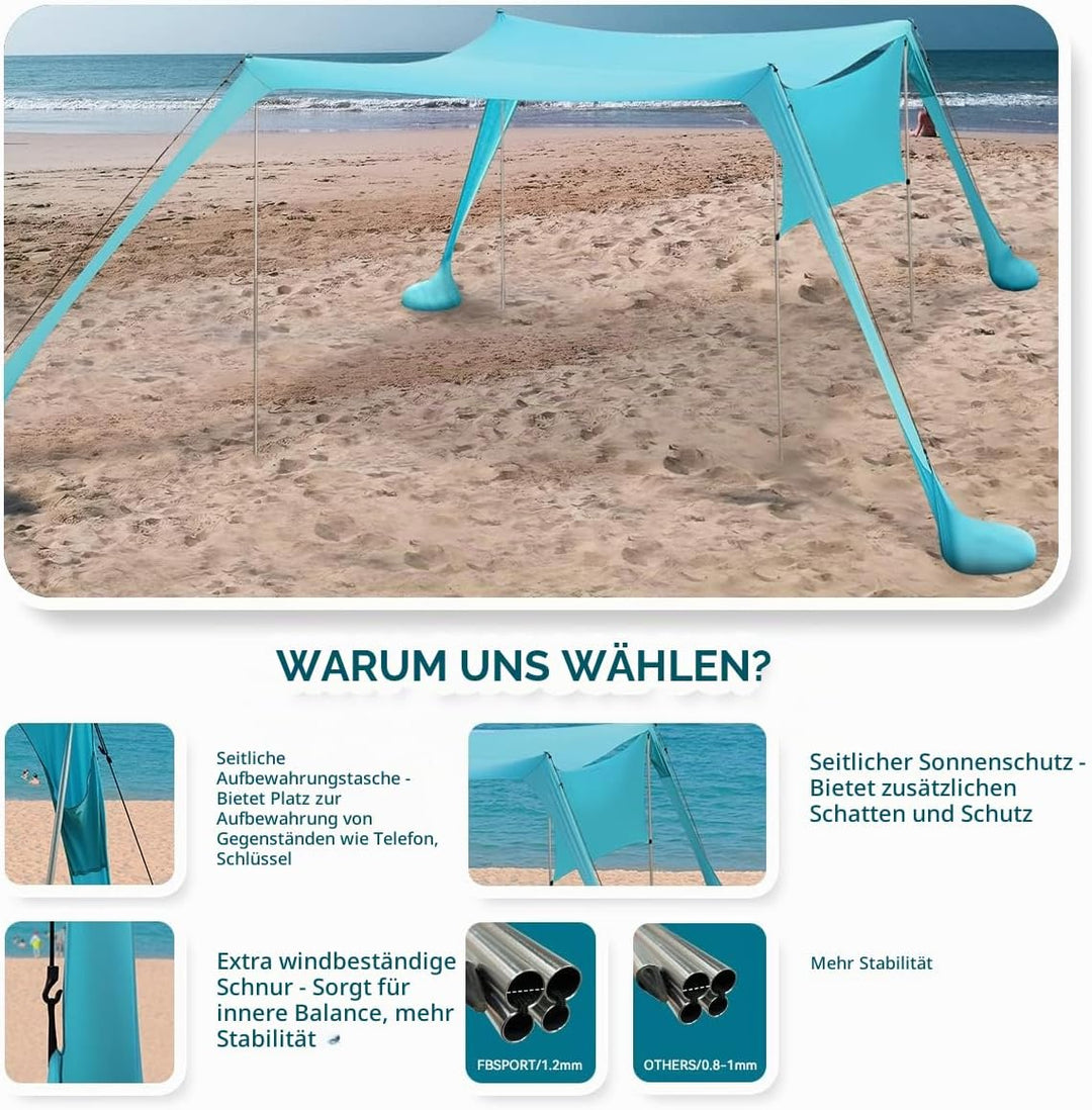 Strandzelt Sonnenschutz Strand zelte strandmuschel Muschel UPF50+ mit Sandschaufel, Erdnägeln und St