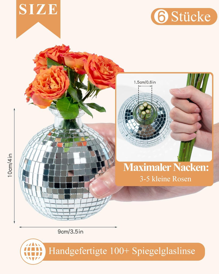 Disco Ball Vase Deko Kugel Pflanzgefäss für Zentrumsschmuck, Silberne Spiegelglas-Dekoration für Tis
