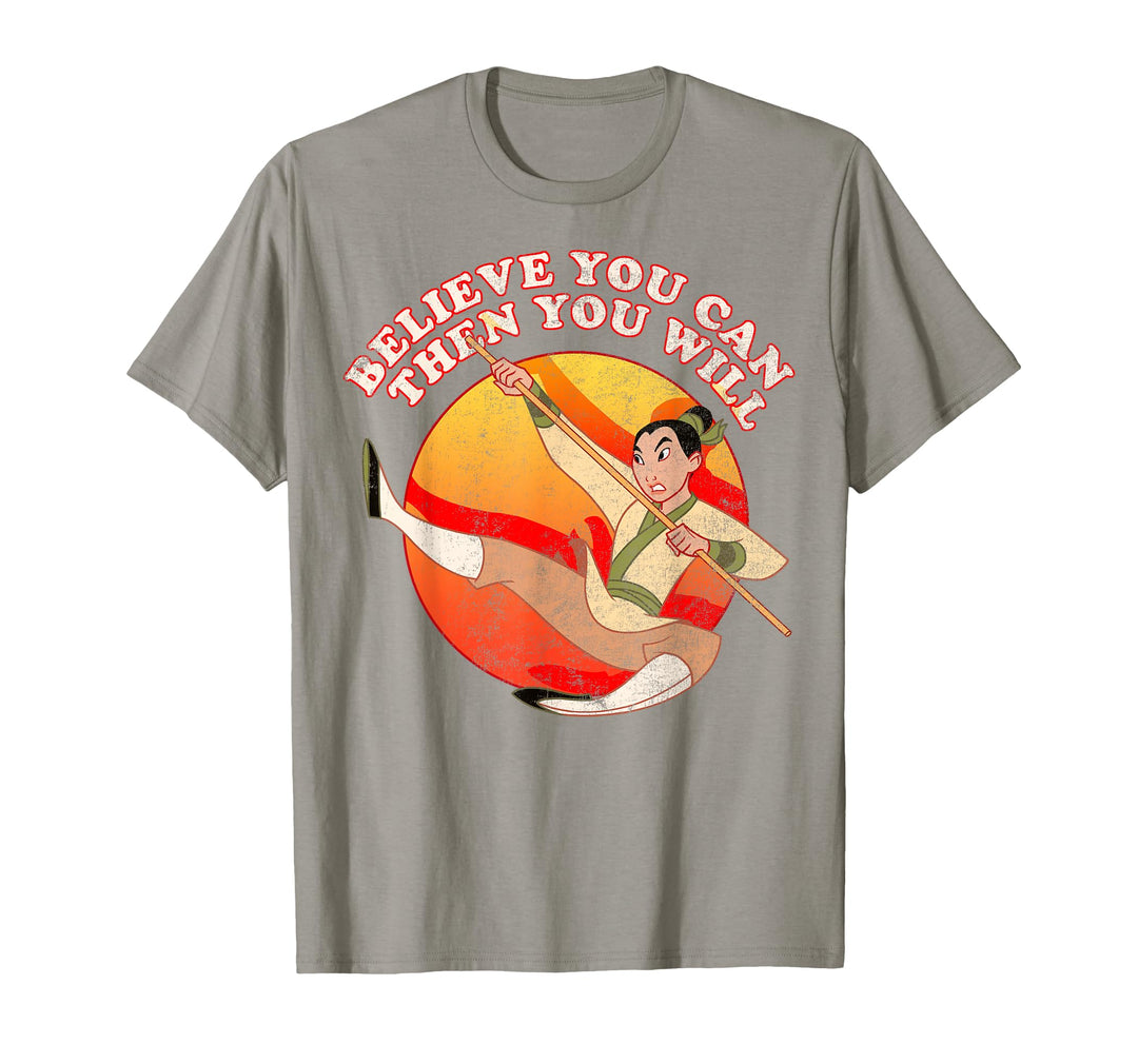 Womens Disney Mulan Believe You Can Vintage Graphic T-Shirt Medium Silver