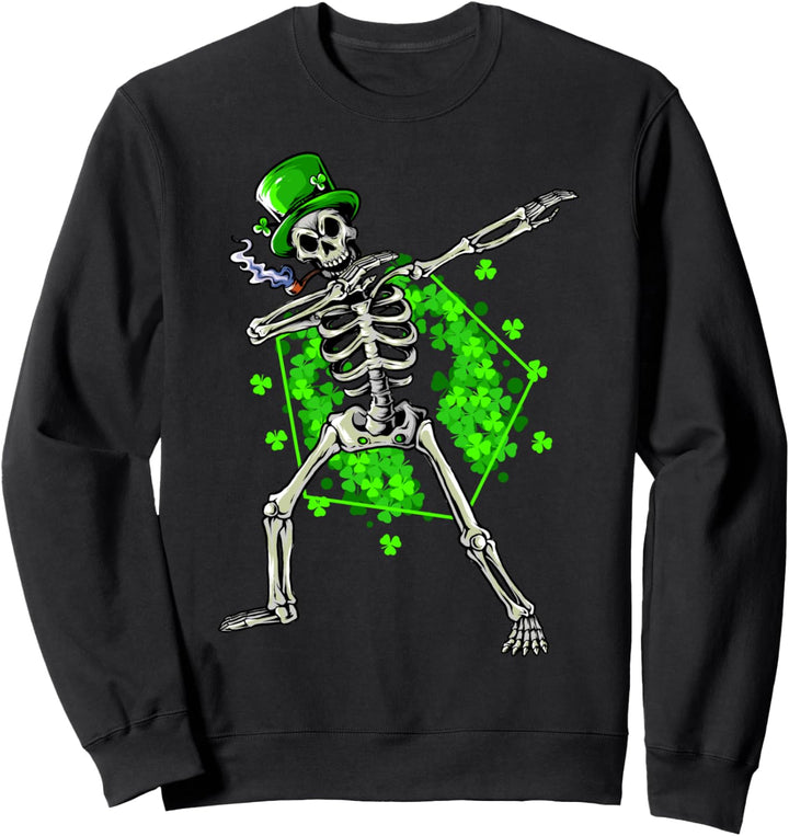 Totenkopf Kleeblatt Dabbing Skelett St Patrick Day Sweatshirt