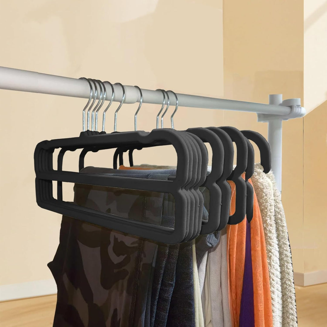 WJWSKI Hosenbügel,10 Stück rutschfeste Samt Kleiderbügel Hosen, Platzsparender Hosenrockbügel mit 36