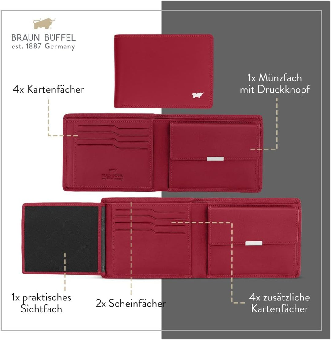 BRAUN BÜFFEL Damen Geldbörse aus echtem Leder Golf 2.0 - Trifold - Portemonnaie für Frauen - 8 Karte