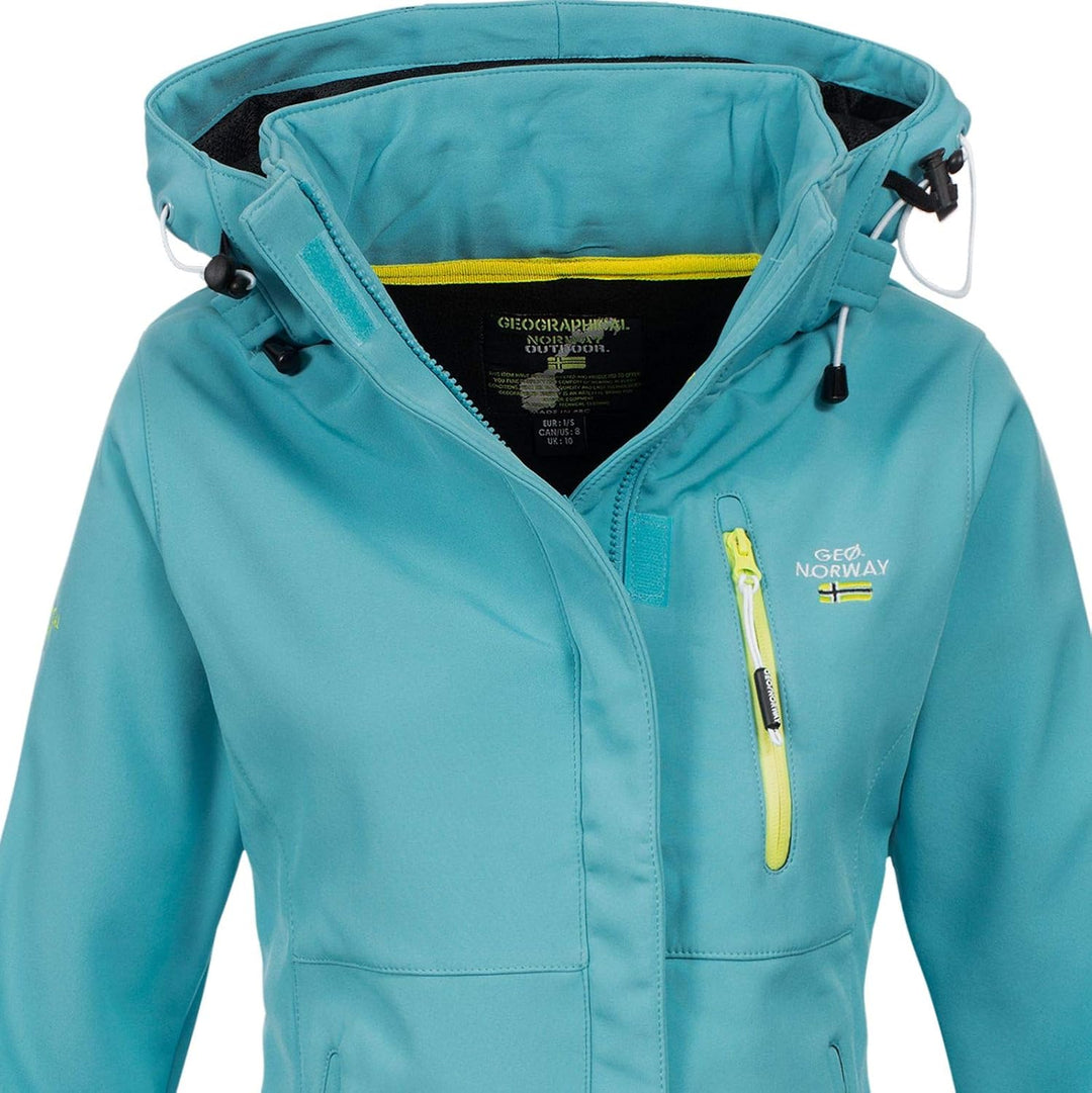 Geographical Norway Damen Softshell Jacke mit Kapuze Outdoor S Turquoise, S Turquoise