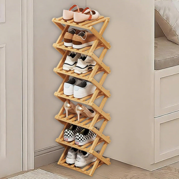 Kiss Me Faltbares Schuhregal, klein, vertikales Schuhregal aus Holz, kleines Schuhregal für engen Ra