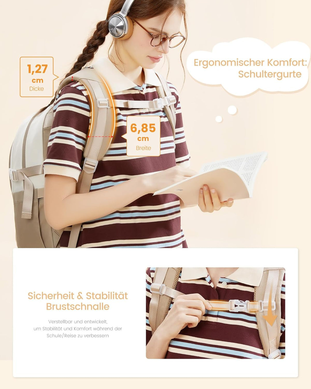 LOVEVOOK Schulrucksack Mädchen Teenager, Leichter School Bag Schultasche 15,6 Zoll Laptop Rucksack D