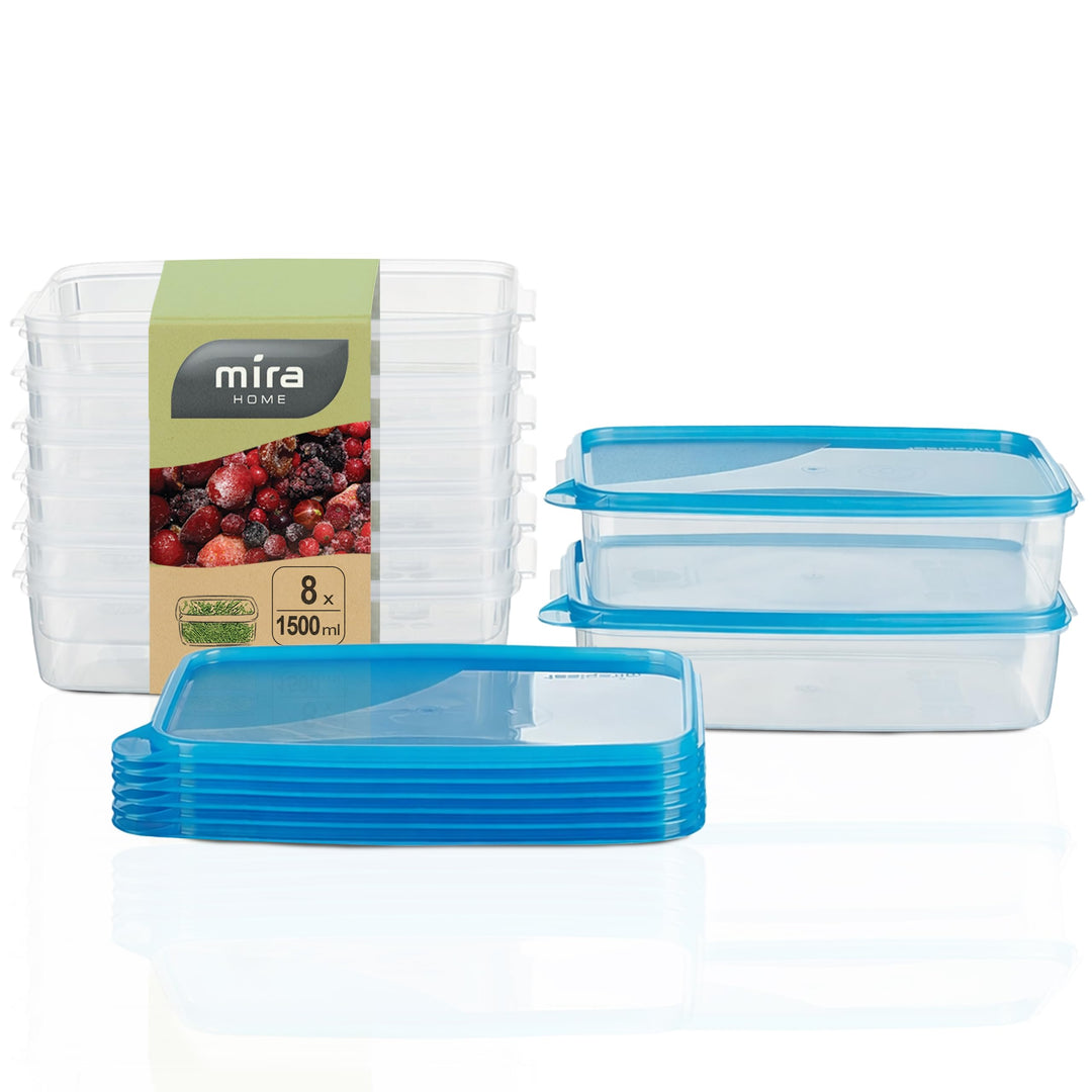 MiraHome Gefrierdosen 8x1,5L rechteckig blau – Vorratsdosen mit Deckel luftdicht – Transparente Fris
