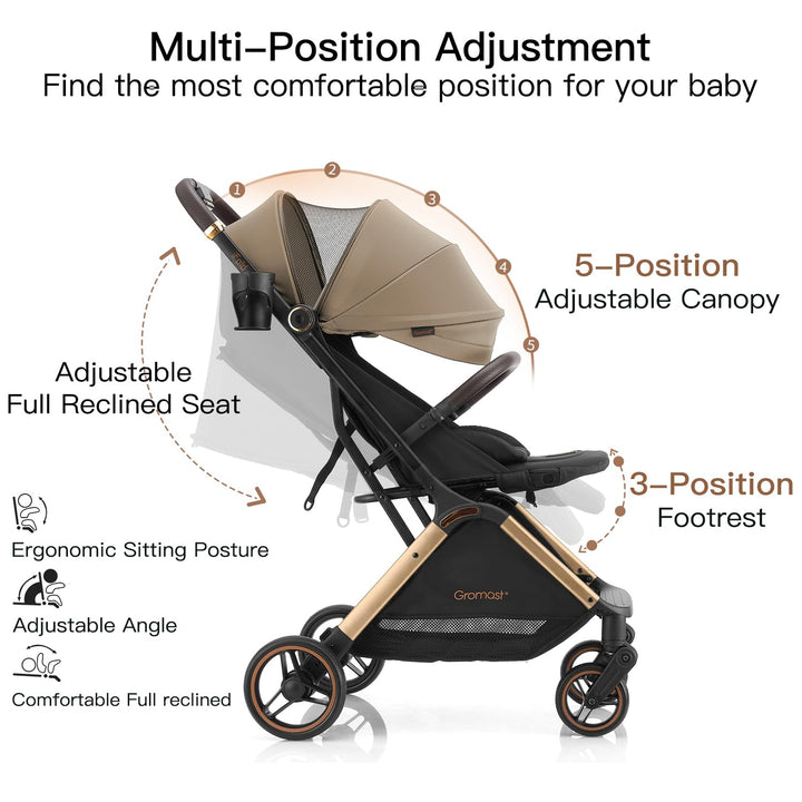 Gromast Gravity Faltbarer Kinderwagen, Tragbarer Reise-Kleinkindbuggy Mit Verstellbarer Rückenlehne
