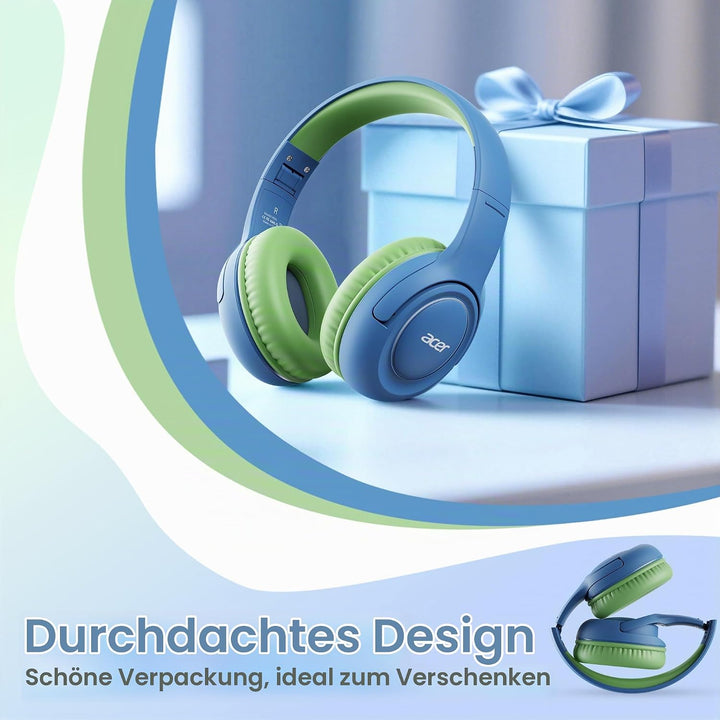 Acer Kopfhörer Kinder mit 3,5 mm Kabel, 85/94dB Lautstärkebegrenzung Blau Grün, Blau Grün