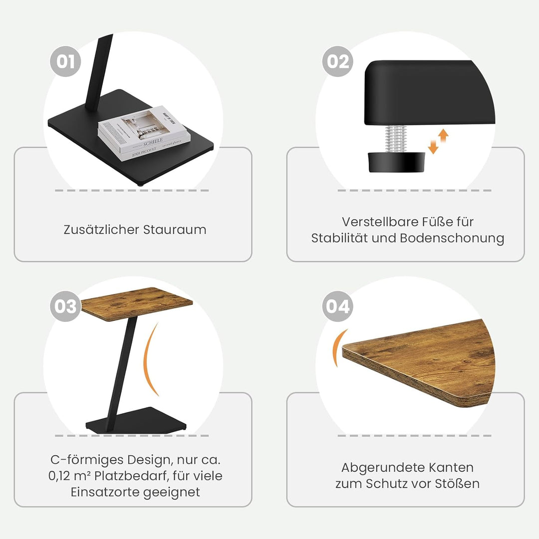 EUGAD Beistelltisch C Form, Couchtisch Sofatisch Wohnzimmertisch, mit Metallgestell, für Sofa Couch