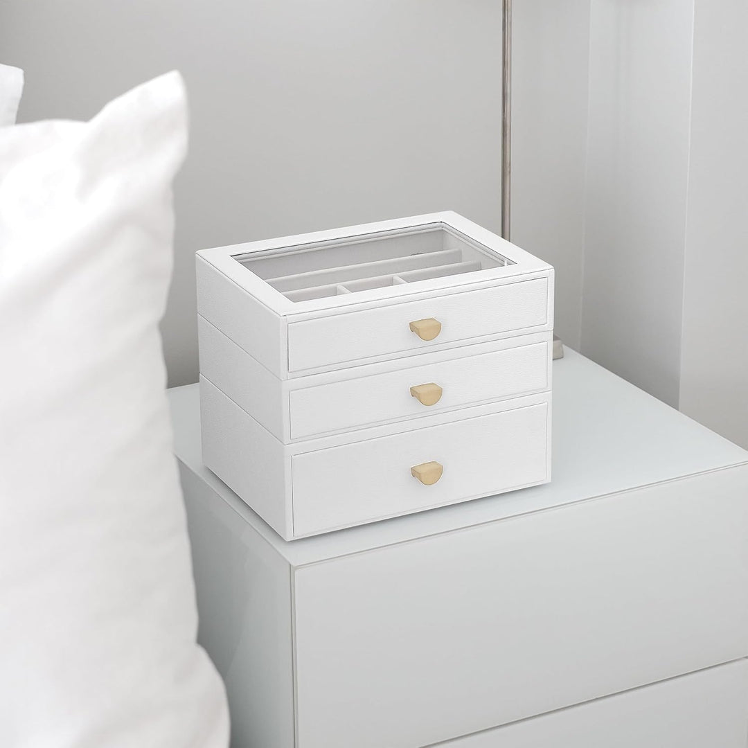 Stackers Pebble White Classic Jewellery Box - Set of 3 (with Drawers), White