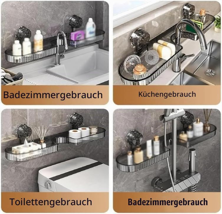 Waschbeckenablage mit Saugnapf, Ablage mit Abfluss, bohrfreies Badezimmerregal mit Abfluss, Ablage ü