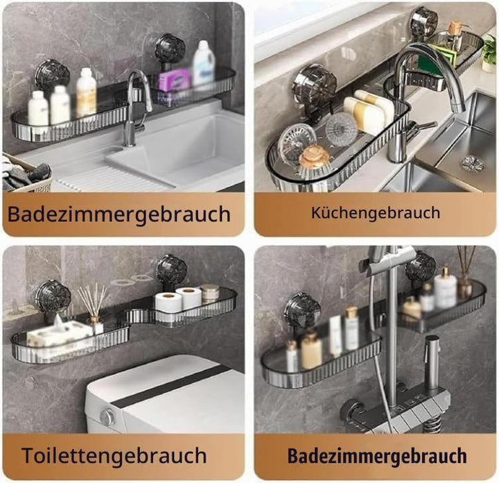 Waschbeckenablage mit Saugnapf, Ablage mit Abfluss, bohrfreies Badezimmerregal mit Abfluss, Ablage ü