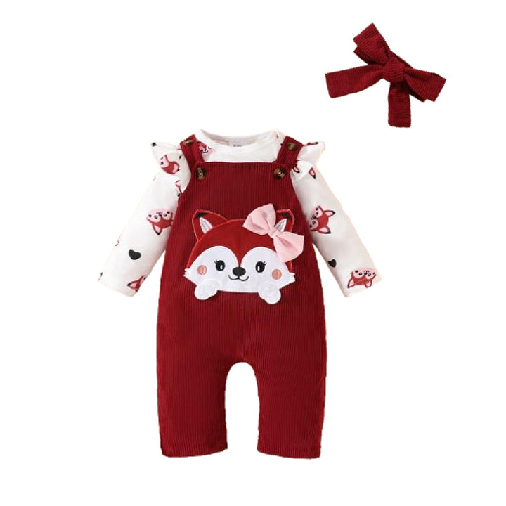 3tlg Baby Mädchen Kleidung Outfits Set Blumen Strampler Tops+ Einstellbare Overalls Pants+Stirnband