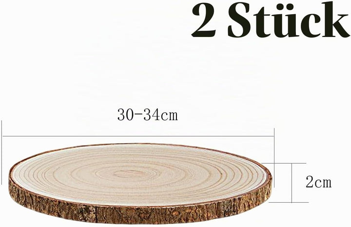 30-34cm Grosse Baumscheibe 2pcs holzscheiben mit Rinde Untersetzer Holz Log Rustikale Kerzenständer
