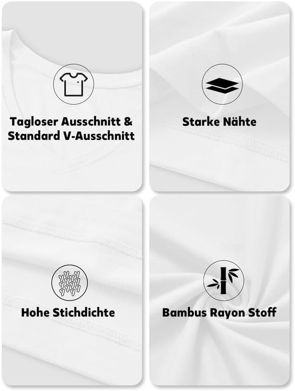 COLORFULLEAF 3/5er Pack Bambus T-Shirt Herren V Ausschnitt/Rundhals Stretch Unterhemd Männer Einfarb