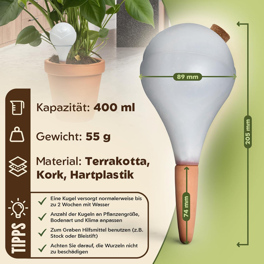 Bewässerungskugeln - XL (400 ml) - automatische Pflanzen Bewässerung - Wasserspender Pflanzen - Tonk