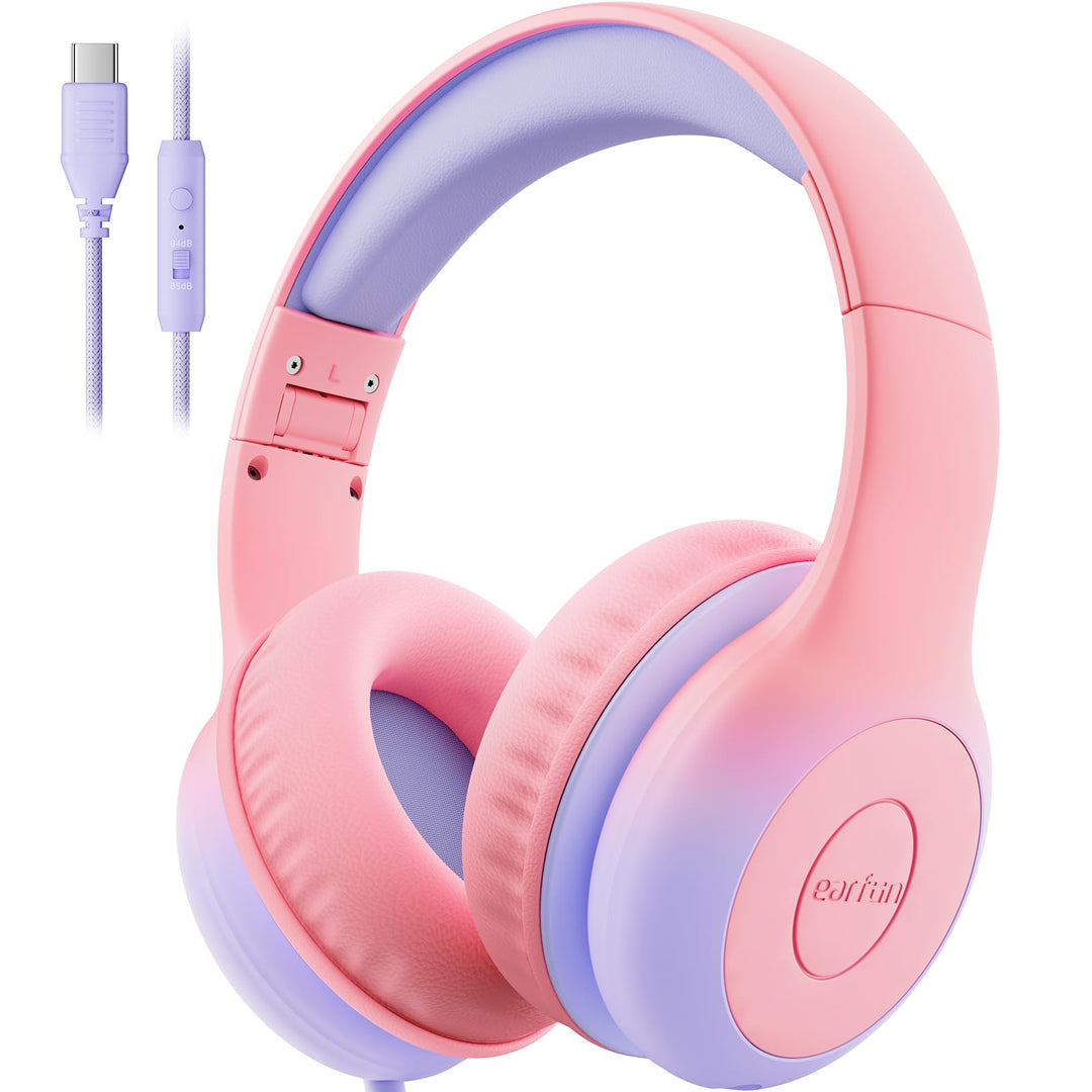 EarFun Kinder Kopfhörer, Kopfhörer Kinder USB C, 85/94dB Lautstärkenbegrenzer, HiFi Klang, faltbar,