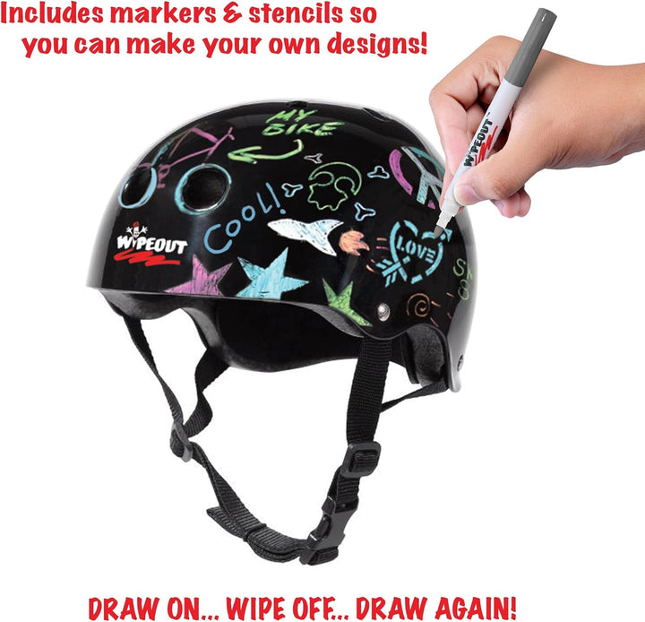 Wipeout Unisex Jugend, Schwarz, Dry Erase Kinder-Fahrradhelm für trocken abwischbare Marker, ab 8 Ja
