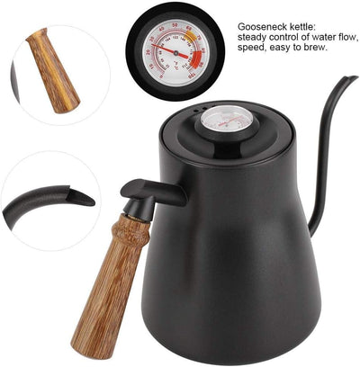 Fdit 850ml Edelstahl-Schwanenhals Teekessel über Kaffee Wasserkocher mit Holzgriff Tropfen (2#)