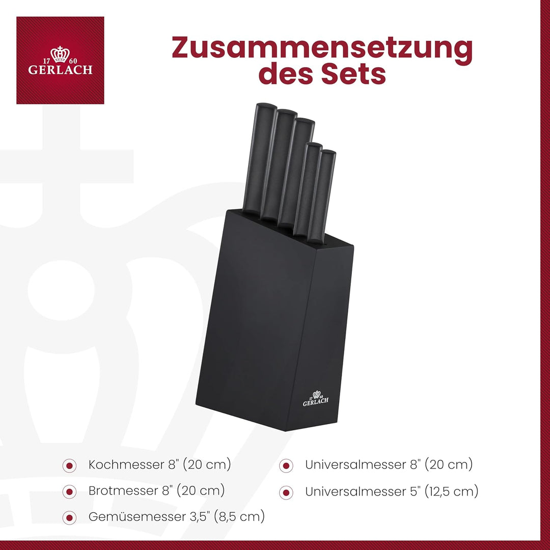 Gerlach Ambiente Black Messerblock Messerset Küchenmesserset 5 Messer aus Edelstahl Buchenholz Küche