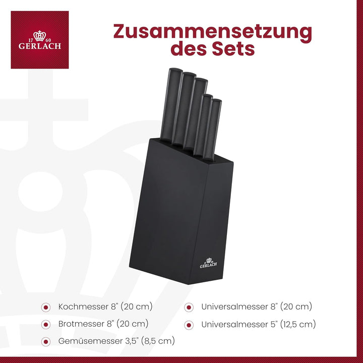 Gerlach Ambiente Black Messerblock Messerset Küchenmesserset 5 Messer aus Edelstahl Buchenholz Küche