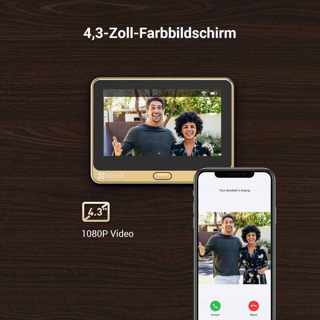 EZVIZ 2MP Video Türklingel mit 4,3 Zoll Farbbildschirm, WLAN Türspion mit 155° Sichtwinkel, Personen