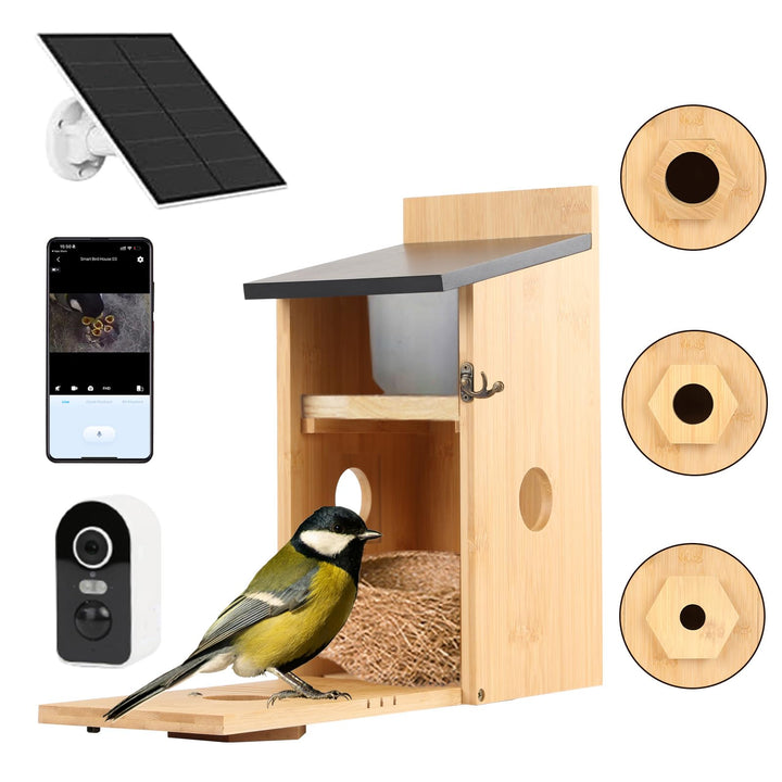 Vogelhaus mit Kamera, 5MP HD Nistkasten für draussen, 2,4G WiFi & App Benachrichtigung, Beobachten S
