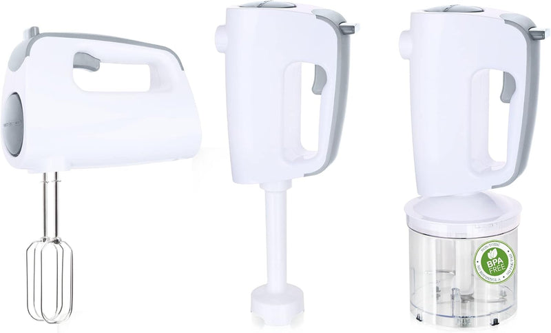 Emerio Handmixer-Set mit revolutionärem 1-Finger-Speed-Control, Quirl Mixer Zerkleinerer, 3in1, kind