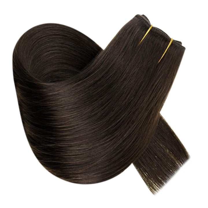 RUNATURE Remy Haarverlangerung mit Draht Extensions Echthaar mit Draht Hair Farbe Dunkelbraun 16 Zol
