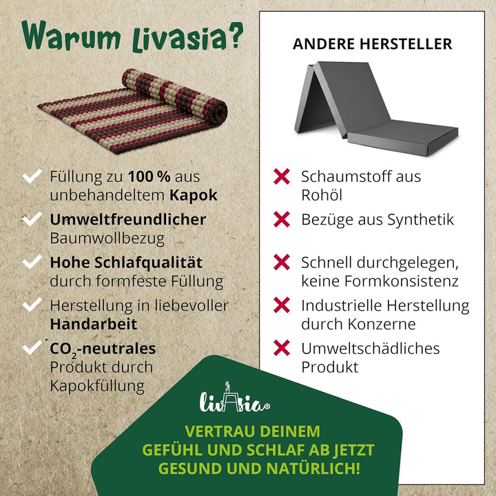 livasia Rollmatte Rollmatratze L-200x110x4,5cm, Gästebett Gästematratze 1 Person, Reisebett Kofferra