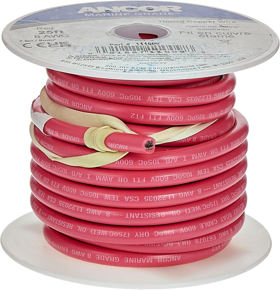 Ancor Marine Grade Primary Wire and Battery Cable 25 ' 8 AWG (3,3 mm Durchmesser) rot, 25 ' 8 AWG (3
