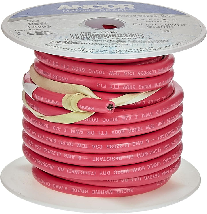Ancor Marine Grade Primary Wire and Battery Cable 25 ' 8 AWG (3,3 mm Durchmesser) rot, 25 ' 8 AWG (3
