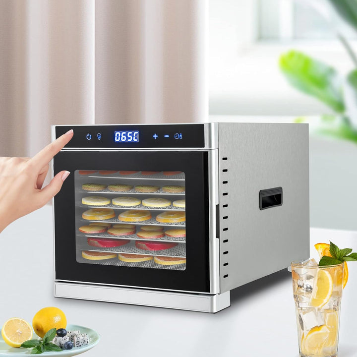 Dörrautomat Edelstahl Dörrgerät mit Timer, 8 Tabletts und Lebensmittelklammer Dörrapparat 700W 35-75
