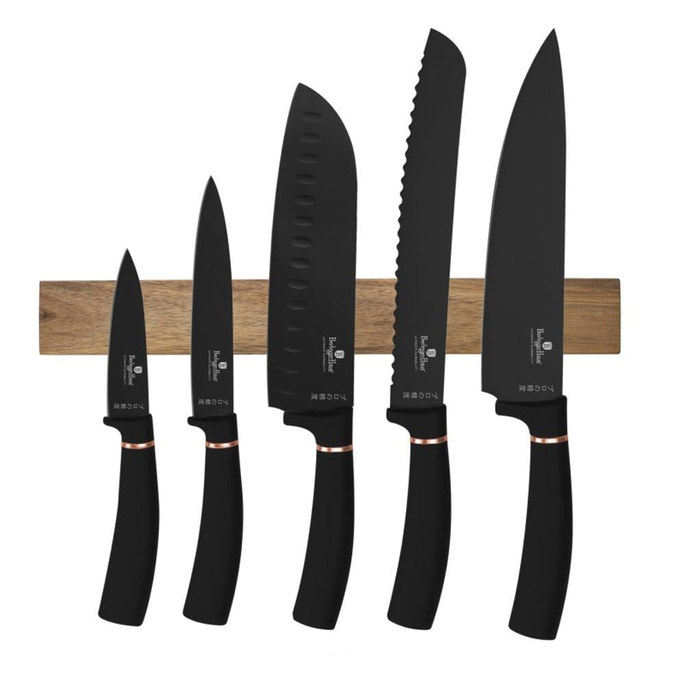 Berlinger Haus Messerset mit magnetischem Holzblock 6-teilig Black Rose Collection | Stilvoll und Ho