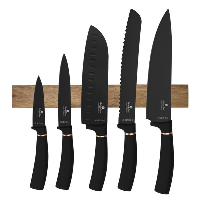 Berlinger Haus Messerset mit magnetischem Holzblock 6-teilig Black Rose Collection | Stilvoll und Ho