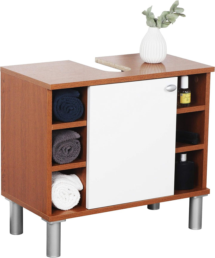 RICOO Badezimmerschrank 60x54x32cm in Eiche Rustikal Dunkelbraun WM100-ER-W, Waschbeckenunterschrank