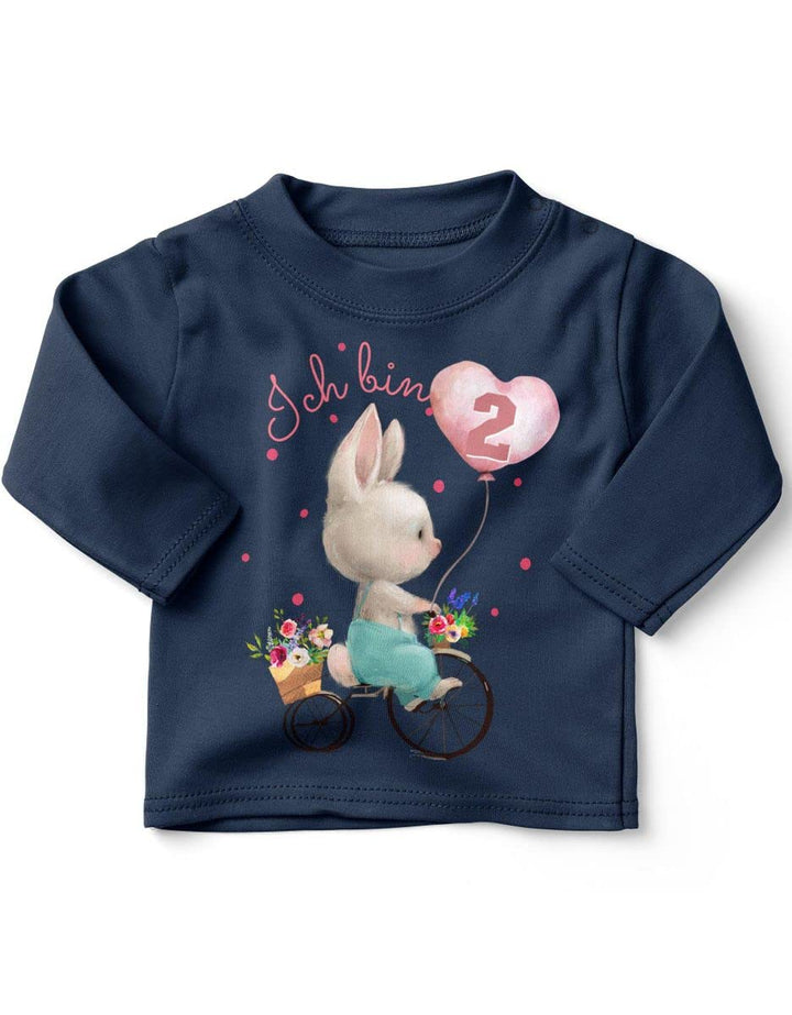 miKalino Baby/Kinder Longsleeve mit Spruch Ich Bin Zwei 2 Niedlicher Hase auf einem Fahrrad Langarm