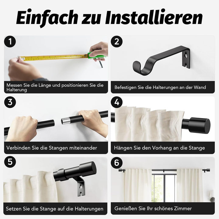 Schwarz Gardinenstange Vorhangstange Ausziehbar Curtain Rod Gardinenstangen für Fenster Outdoor (Sch