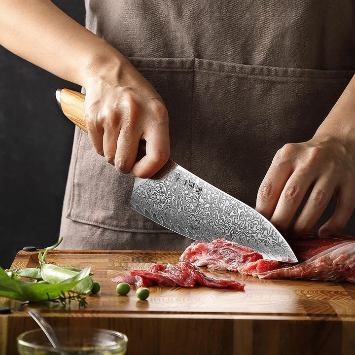 HEZHEN Damast Küchenmesser Set 5-Teilig, Professionelles Damaszener Stahl Kochmesser Set Santoku Mes