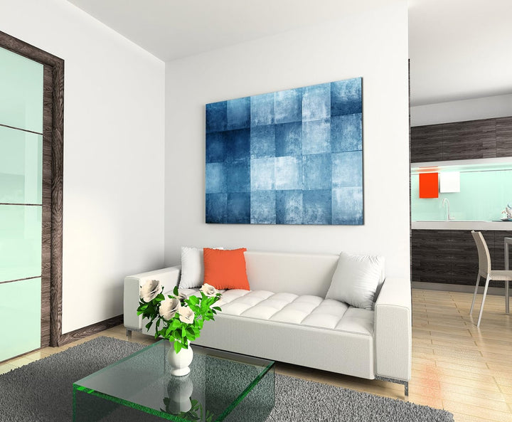 Sinus Art 120x80cm Wandbild – Farbe Blau Petrol - Leinwandbild auf Keilrahmen in Bester Qualität - A