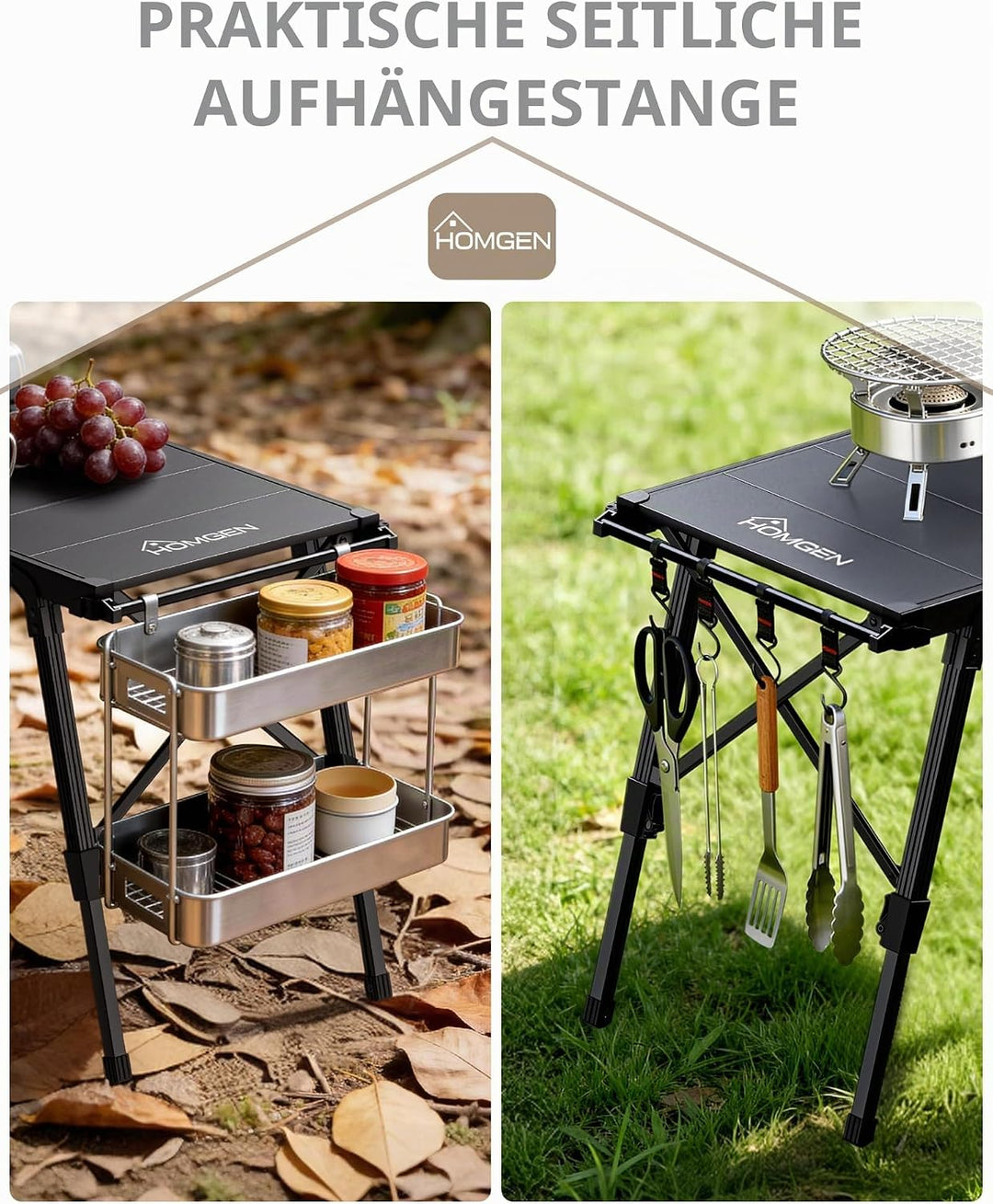 HOMGEN Picknicktisch IGT Campingtisch aus Aluminium Falttisch faltbar Höhenverstellbar 38-55 cm Klap